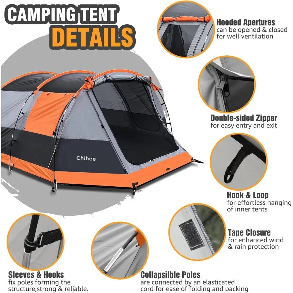 Camping Tents Tunnel Tent 4 Person Family Tents with 2 Doors GlowCart