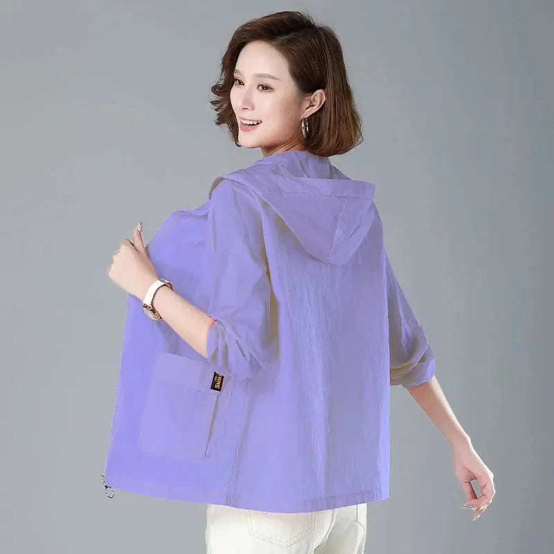 2025 Summer Women Hooded Beach UV Jacket Female Long Sleeve GlowCart