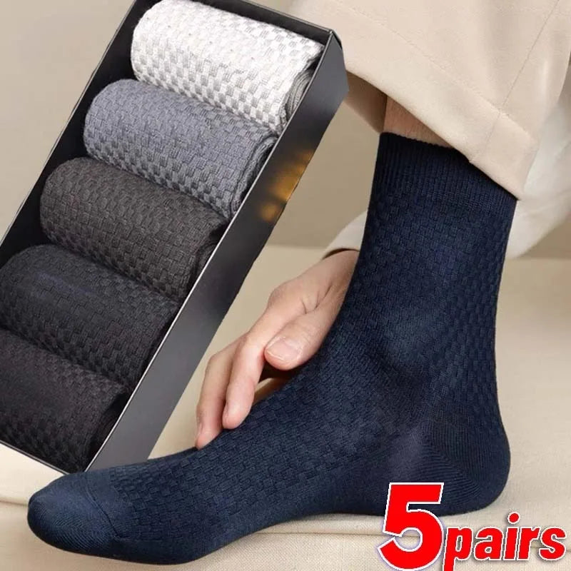 Quality Bamboo Fiber Sock New Compression Men Casual Business Anti-Bacterial Breatheable Solid Color Mid-tube Stockings GlowCart