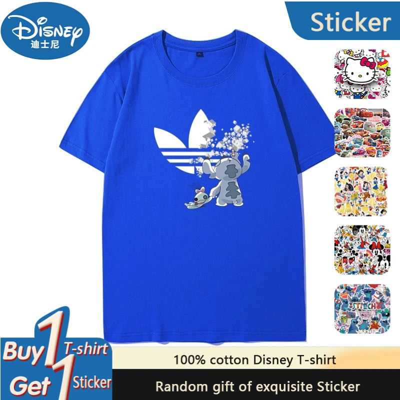 Disney Stitch Short Sleeve T-Shirt Men's and Women's Joint Summer Cotton Loose Large Size Couple Wear Stitch Short Sleeve Top GlowCart