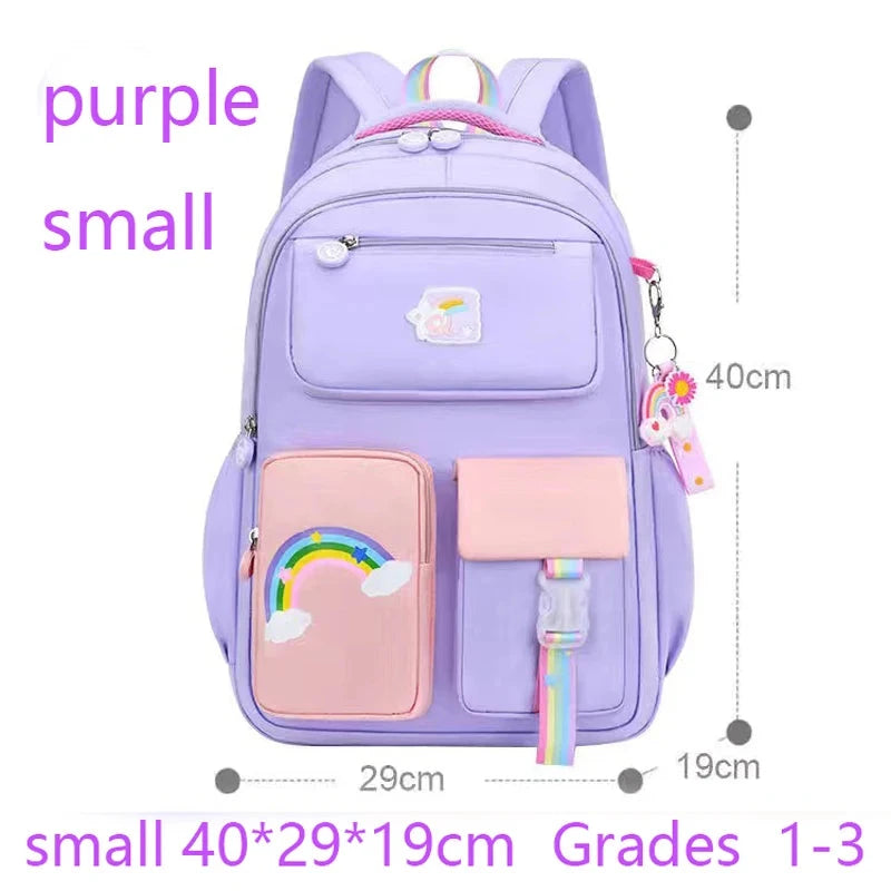 Primary High Class Backpack for Girls Macaron Color Blocking Kid Backpack Rainbow Zipper Large Capacity Teen Girl School Bag GlowCart