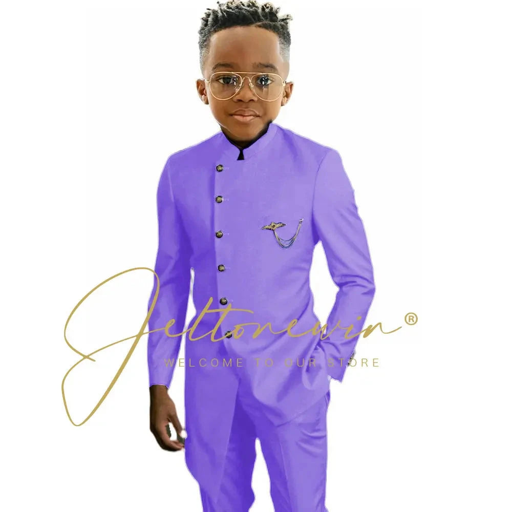 Royal Blue African Design Boys Suits Set For Wedding Formal Tuxedo Kids Costume Piano Performance Children Tailor Made GlowCart