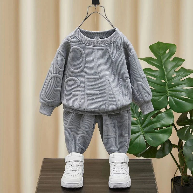 Boys 2Pcs Tracksuit Baby Girls Kids Casual Clothing Sets Baby Kids Sports Unisex Letter Pants Outfits 1-7 Ys Children Sweatshirt GlowCart
