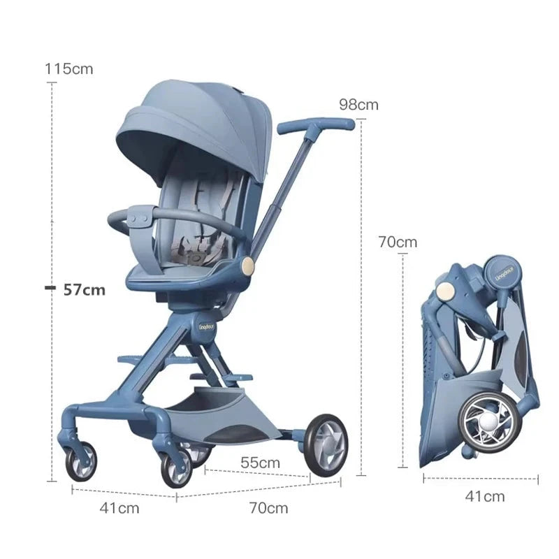 Baby Stroller Can Sit or Lie Down a Button Folding Lightweight Carrying High Landscape Mobile Dining Chair Two-way Stroller GlowCart
