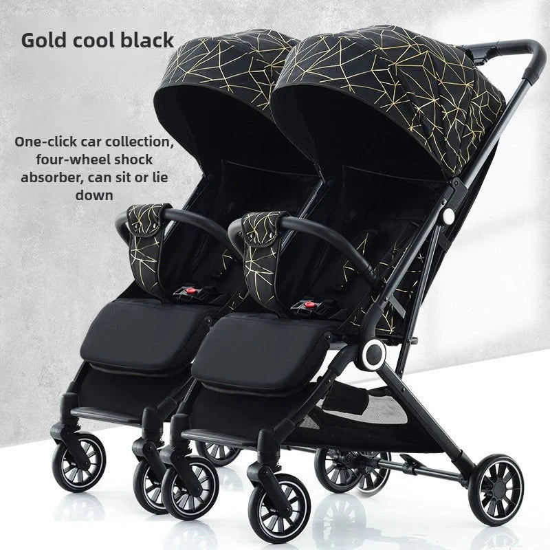 Twin Baby Stroller High View Detachable Stroller Foldable and Lightweight Stroller with Sitting and Lying Function GlowCart