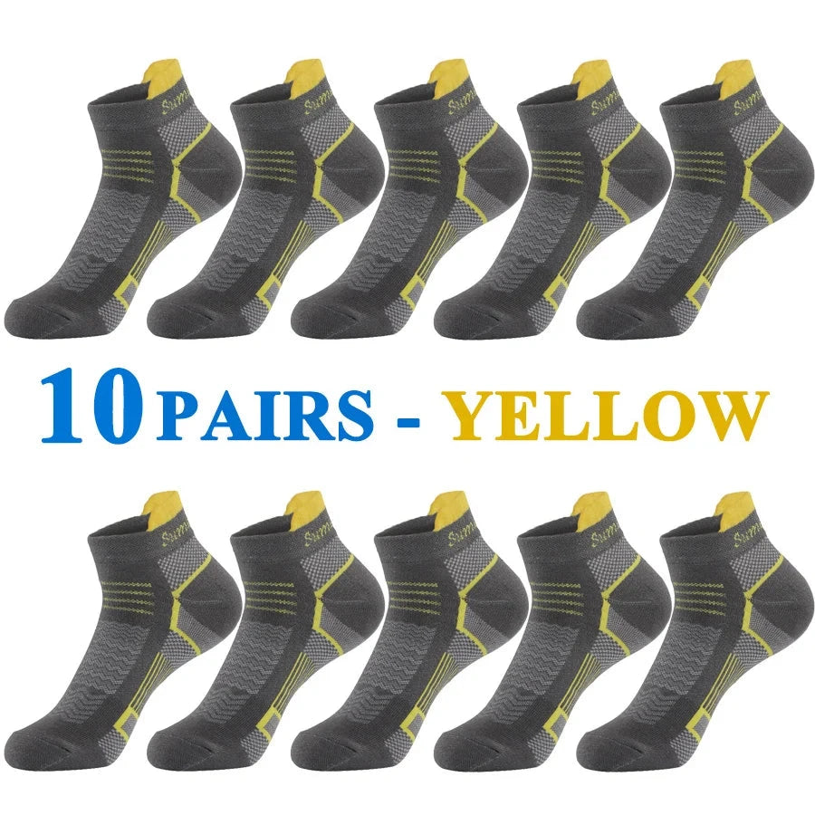5 Pairs/Lot Running Socks Men Casual Outdoor Sports Cotton Black Grey Blue Athletic Stripes 14 Colors Travel Male Husband Gifts GlowCart