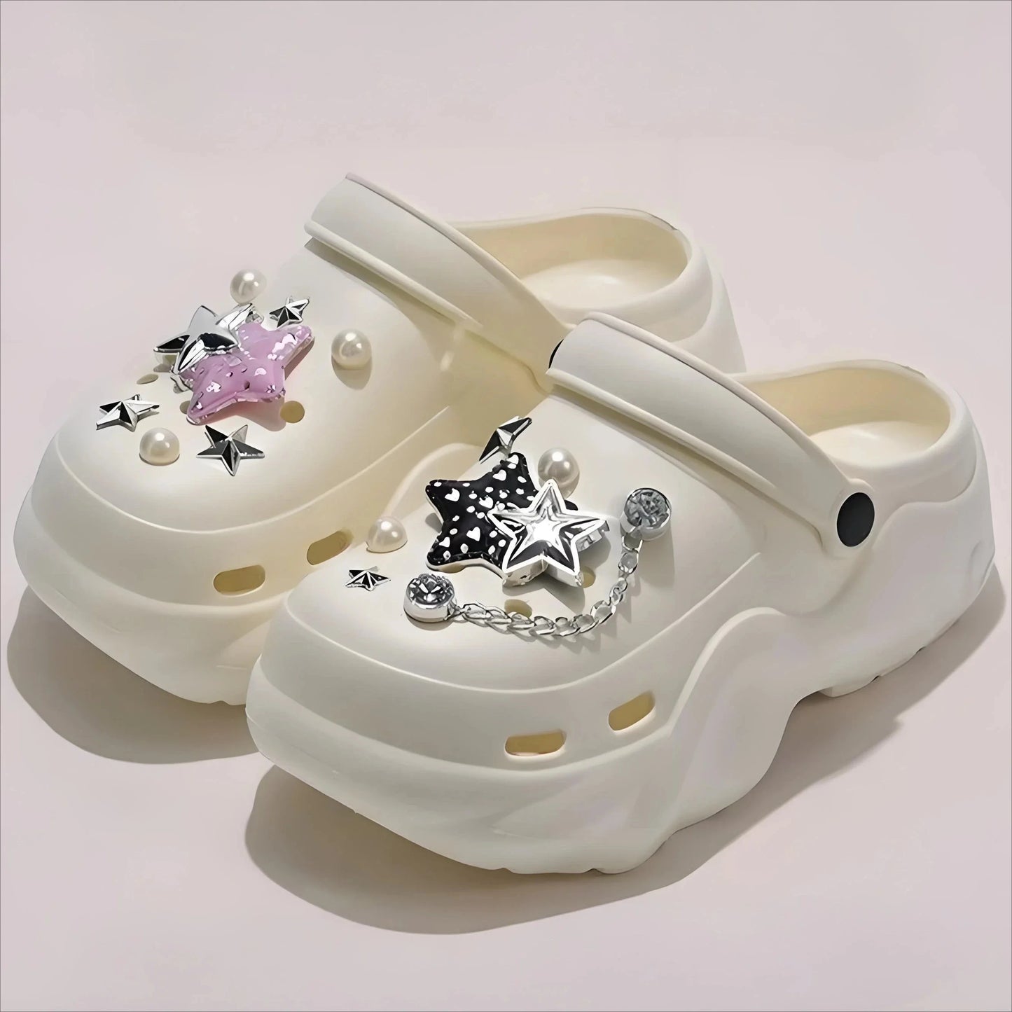 Women DIY Silver Butterfly-Knot Fashion Bow Decor Clogs GlowCart