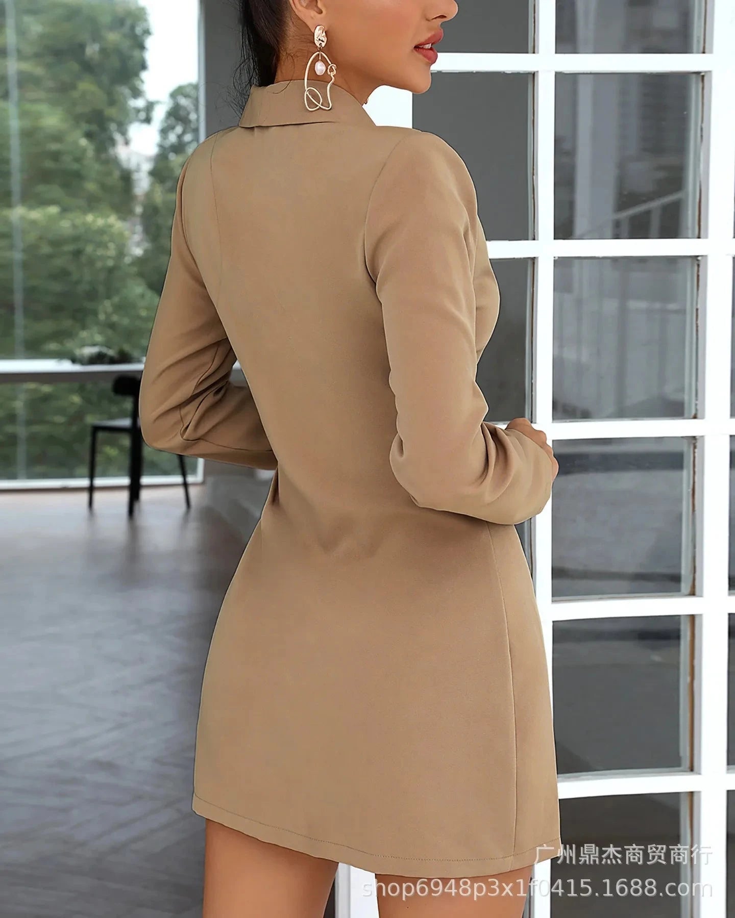 New Autumn Winter Women's Blazer Dress Solid Color GlowCart