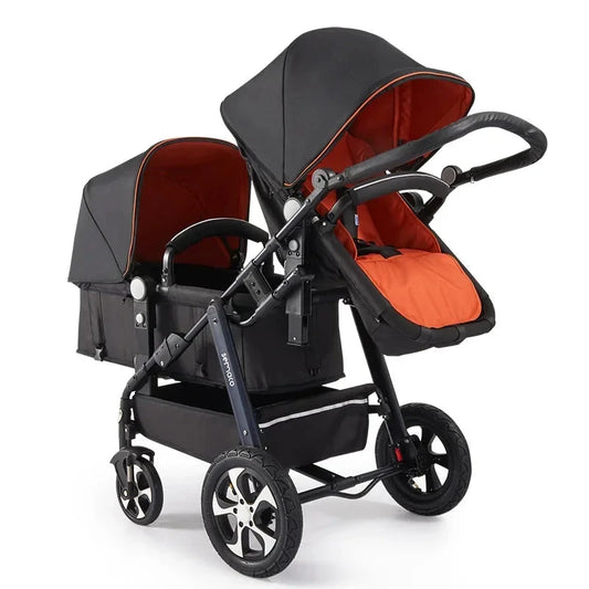 Luxury Twin Baby Stroller,High Landscape Pram,Folding Carriage,twins stroller baby car,Double Seat strollers,Lying and Seating GlowCart