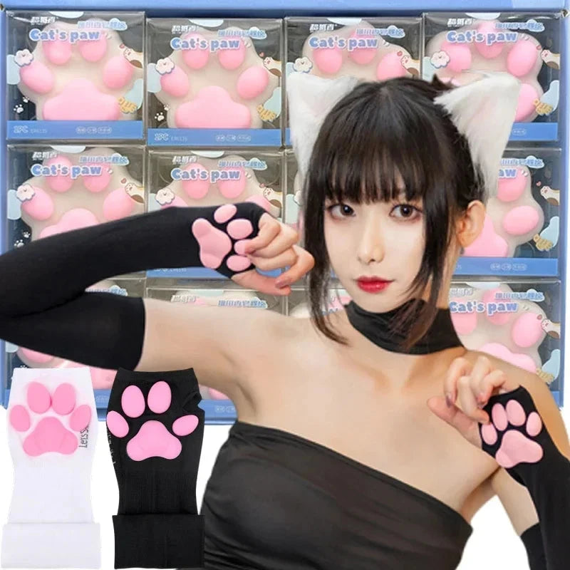 2024 Cute 3D Silicone Pink Cat Claw Paw Pads Soft Fingerless GlowCart