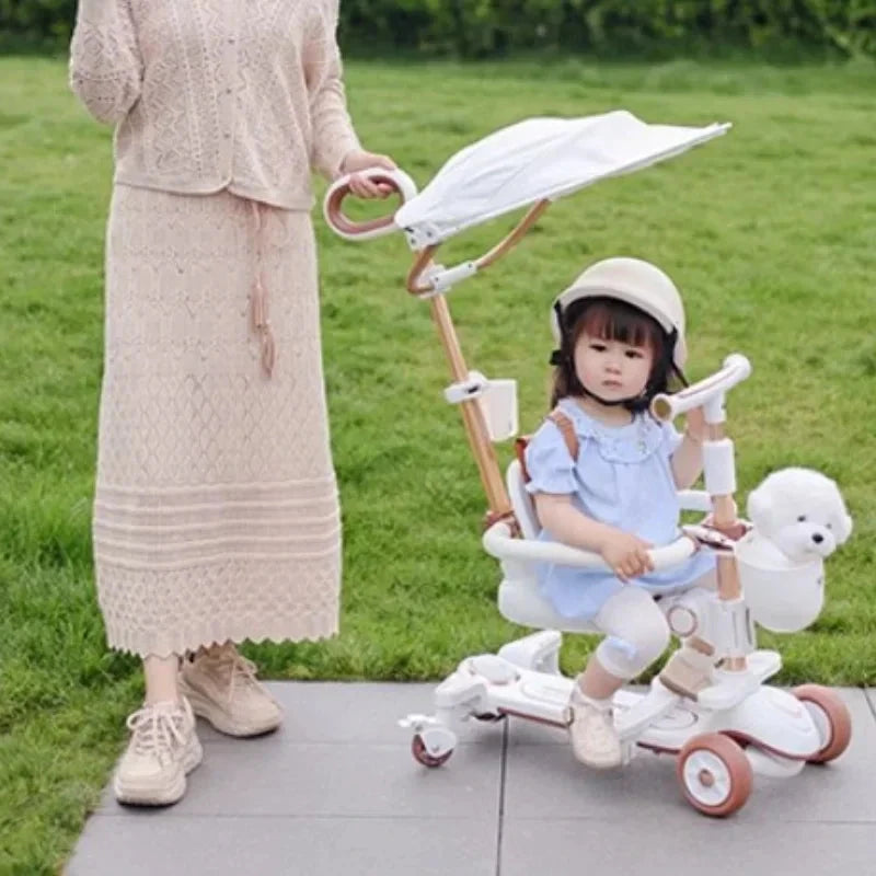 Multifunctional Baby Stroller 6in1 Adjustable Push Rod with Children's Scooter Portable Baby stroller with skateboard for kids GlowCart