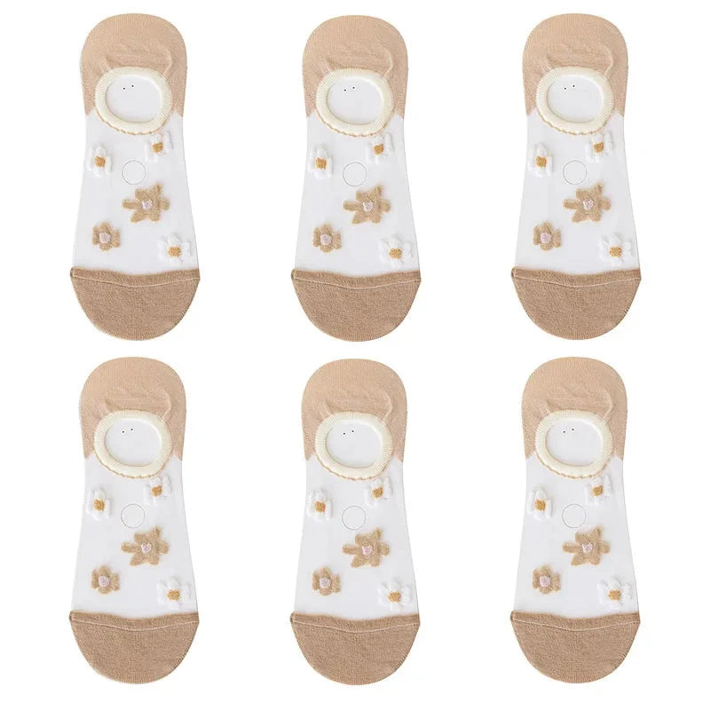 6Pairs Cute Small Flower Sheer Women's Socks Soft & GlowCart