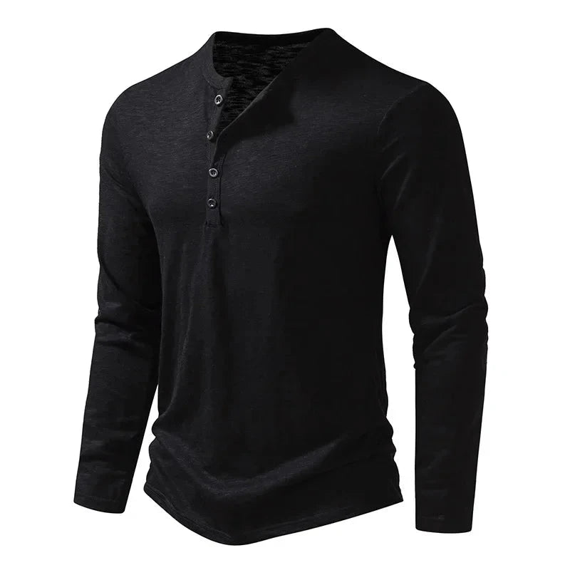 Autumn New Men's Cotton Button Long Sleeve  Henley Neck GlowCart
