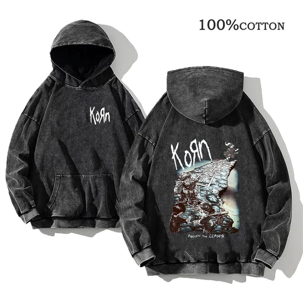 Korn Rock Band World Tour Hoodies Vintage Washed Men's GlowCart