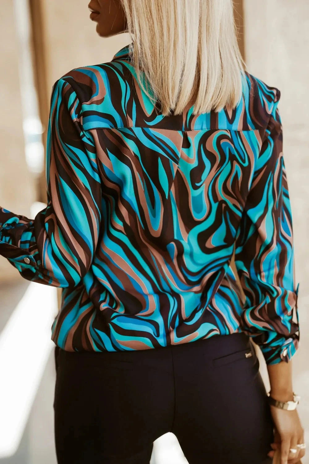 Blue Women's Long-sleeved Shirt, Single-breasted Collar GlowCart