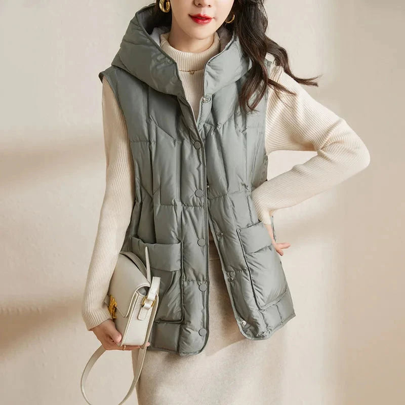 Autumn Winter Lightweight Hooded Down Vest Female Single GlowCart