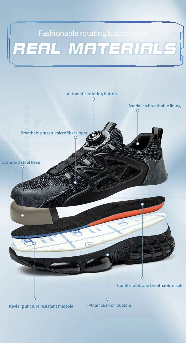 Rotating Button Safety Shoes Men Steel Toe Sneaker Air GlowCart