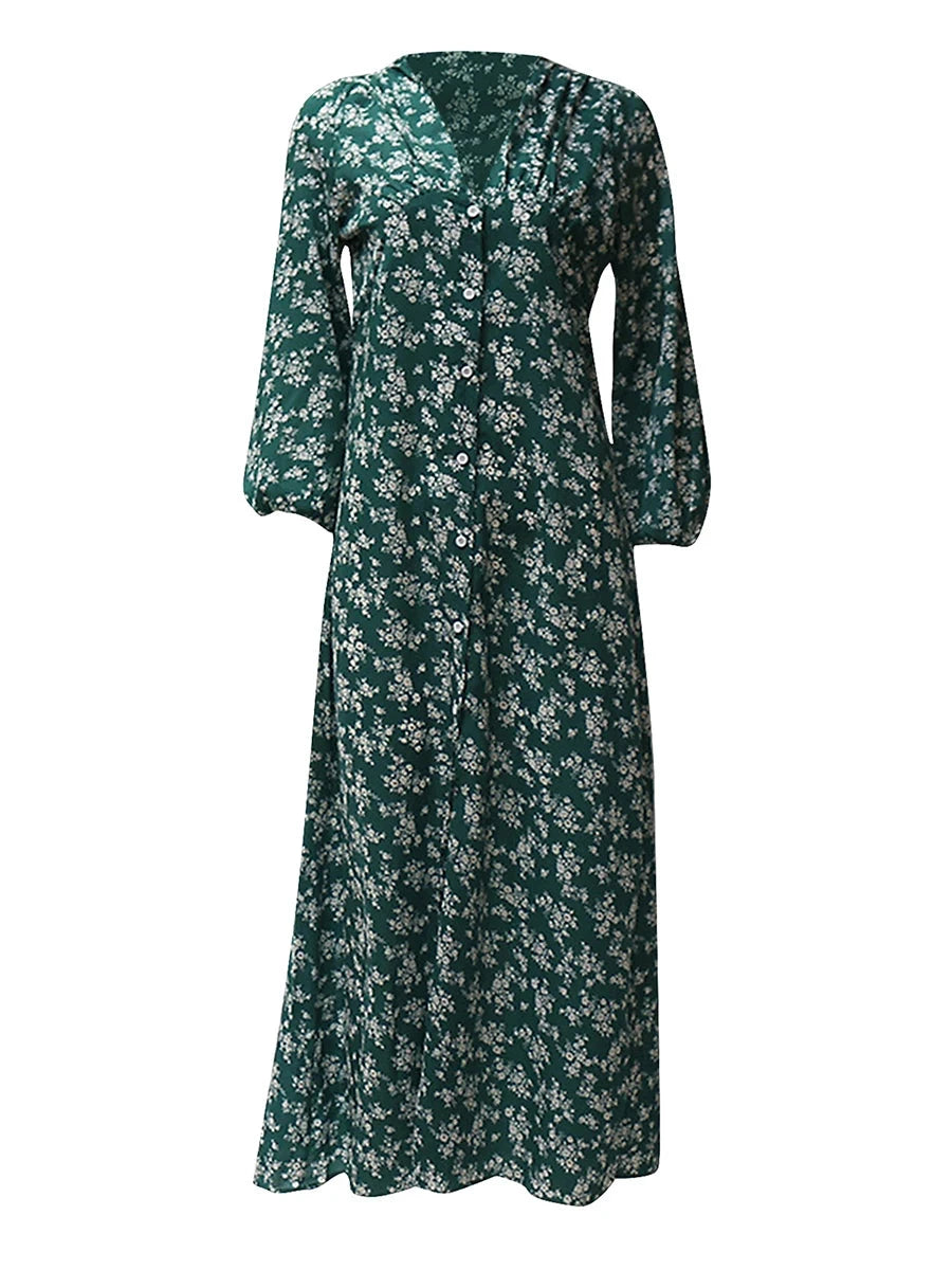 Women's Summer Bohemian Floral Print Long Maxi Dress Retro GlowCart