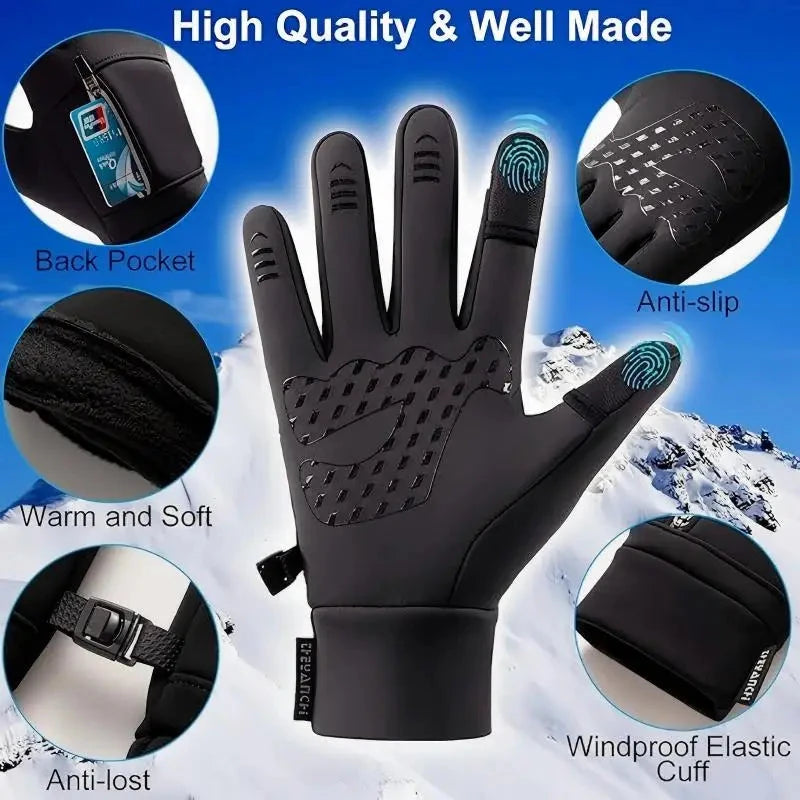 MuqiNush Winter Men's Warm Gloves Flip Cover Exposed Two Fingers Windproof Touch Screen Outdoor Sports Skiing Running Fishing GlowCart