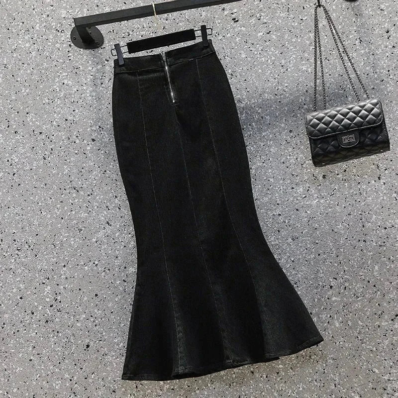 Rimocy High Waist Mermaid Denim Skirt Women Summer Trumpet Split Long Skirts Woman Korean Style Hip-Wrap Flare Middle Skirt GlowCart
