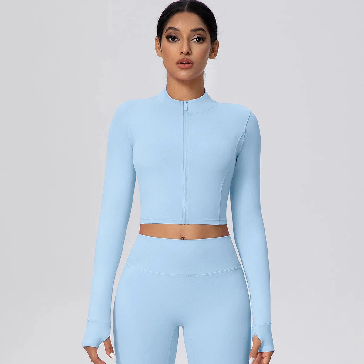 Woman Solid Color Slim Casual Zipper Long Sleeves Yoga Tight Naked Feel Sports Thumb Hole Gym Workout Top Running Yoga Jacket GlowCart