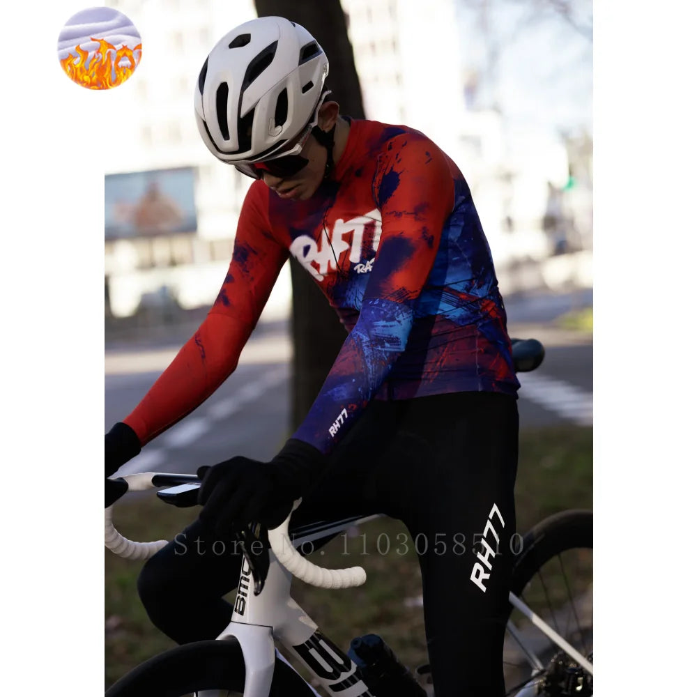 RH77 Bike Thermal Fleece Bicycle Jersey Winter Warm Cycling Jerseys Road Race Cut Aero Jersey Men Italian Clothing Long Sleeve GlowCart