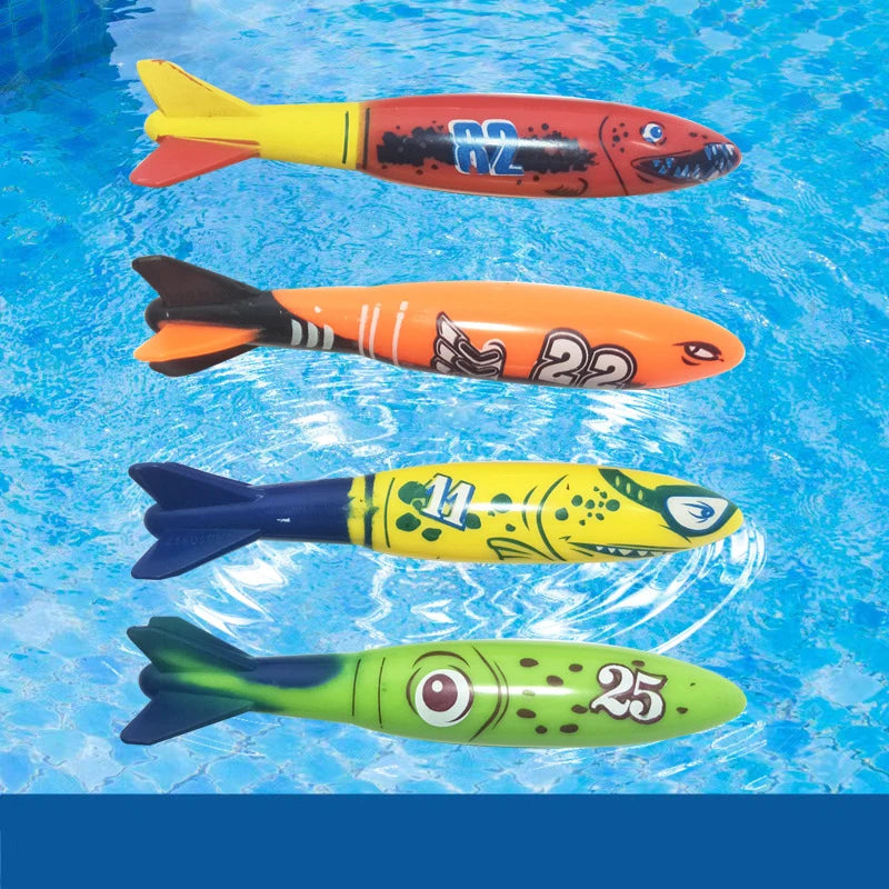 4Pcs/Set Diving Torpedo Underwater Swimming Pool Toys Water Play Outdoor Sport Training Tools for Kids Baby GlowCart