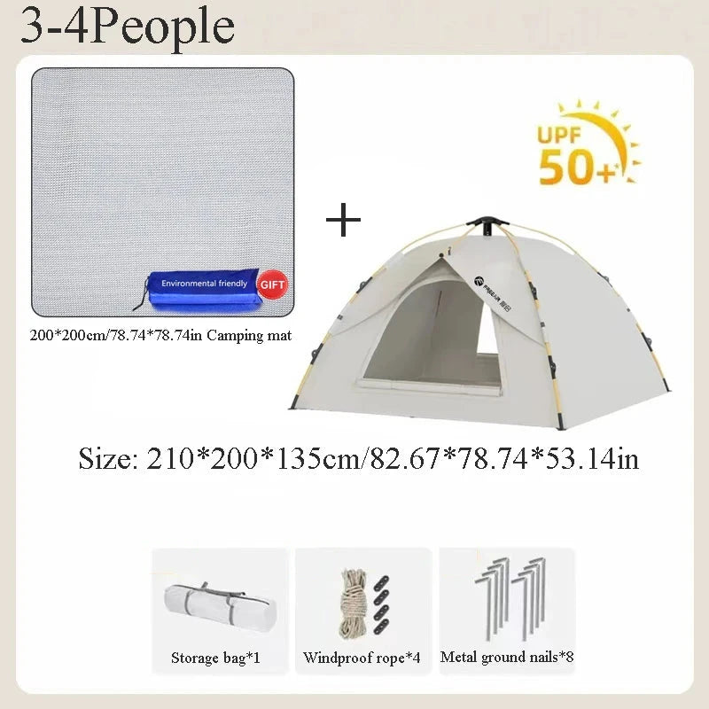 3-4 Double Automatic Pop-Up Tent with Fiberglass Poles GlowCart