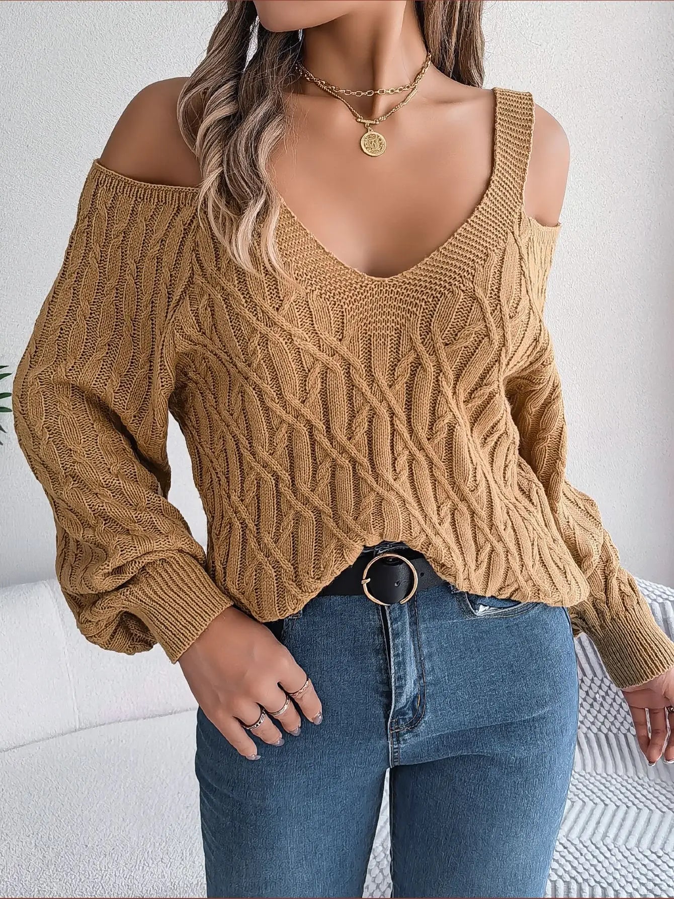 VigoCasey 2025 Winter Casual V Neck Knitted Sweater Women