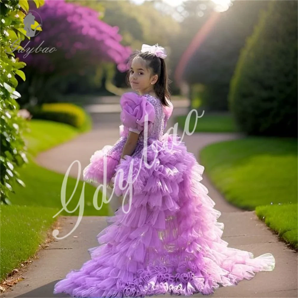 Girls Lilac Sequins Toddler Flower Girl Dress Asymmetrical GlowCart