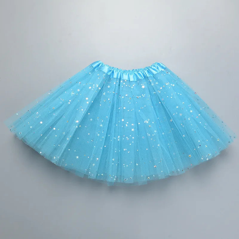 Kids Baby Star Glitter Dance Tutu Skirt For Girl Sequin 3 Layers Tulle Toddler Pettiskirt Children Chiffon 2-8T GlowCart