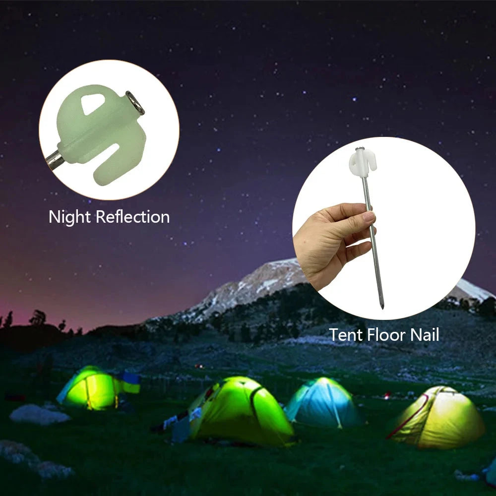 10Pcs 20cm Night Reflection Tent Stakes and 1 Nail Puller GlowCart