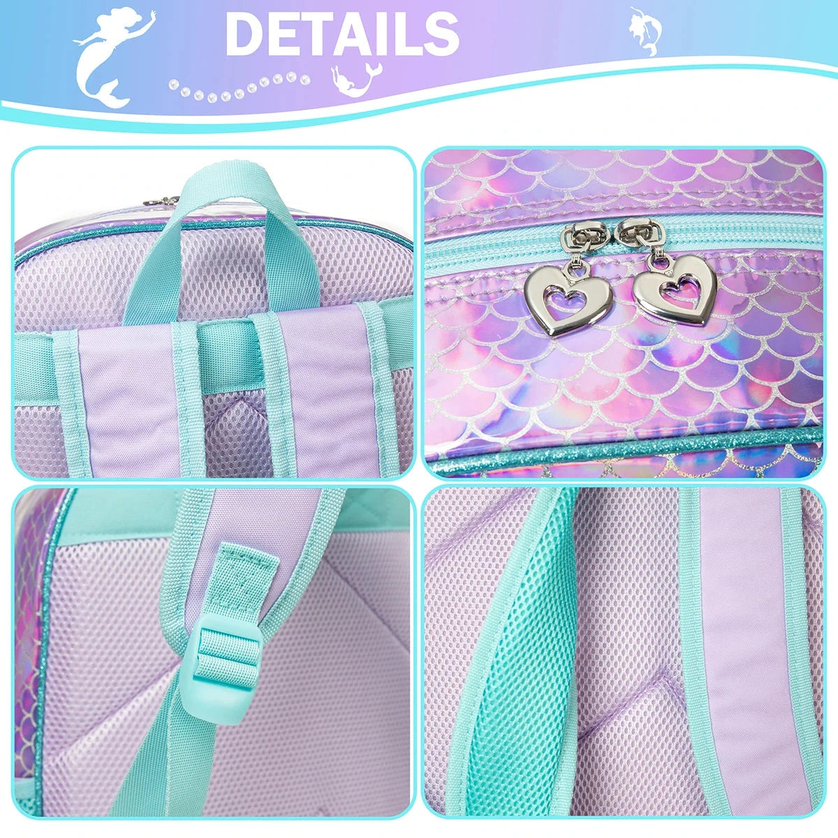 Meetbelify Mermaid Backpack for Girls Bookbag for Girls with Lunchbag and Penbag for Elementary Students GlowCart