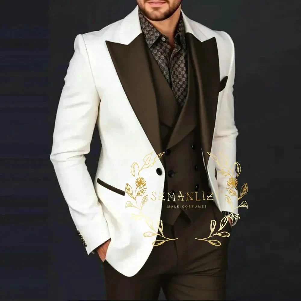 Ivory Jakcet Dark Green Vest Pant Men's 3-piece Suit Set GlowCart