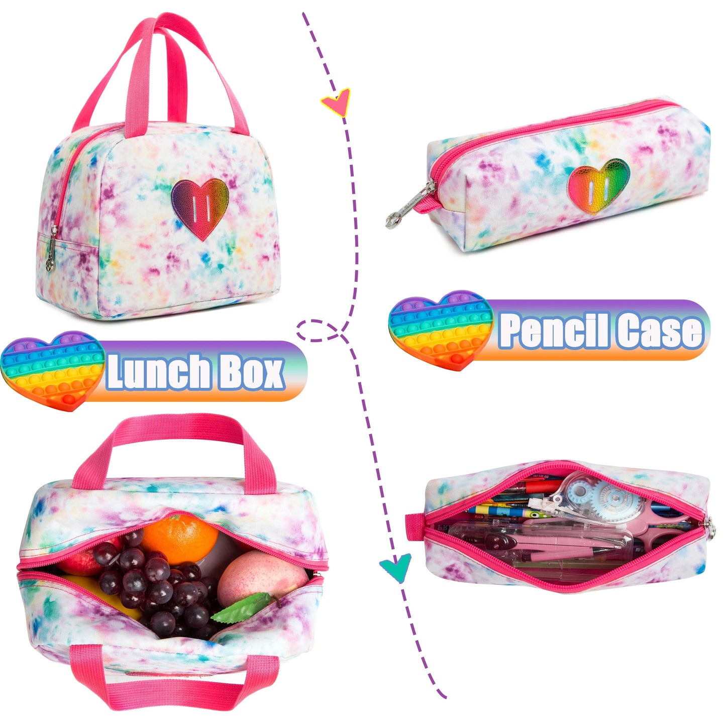Meetbelify 16.5'' POP Backpack for Girls Kids  Elementary Preschool Student with Lunch Box Pencil Case 3 in 1 GlowCart