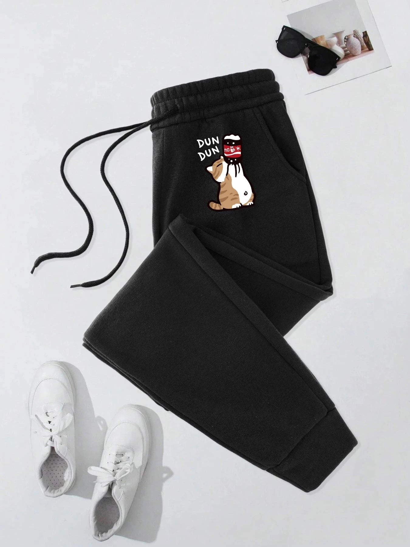 Cute Cat Drinking Coke Printing Mens Joggers Sweatpant GlowCart