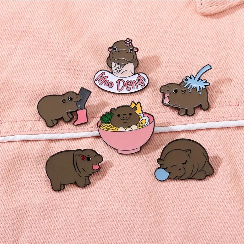 Cute Cartoon Hippo Metal Badge Brooch Fashion All Match GlowCart