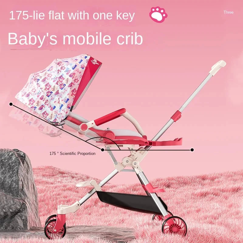 Portable Baby Stroller Foldable Dual-directional Push Sit or Lie Down High View Baby and Children's Walking Companion Cup Holder GlowCart