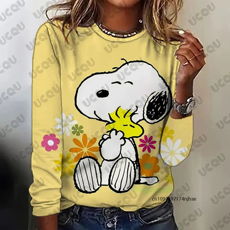 Autumn Winter New Cartoon Snoopy Print Women's Long Sleeve GlowCart
