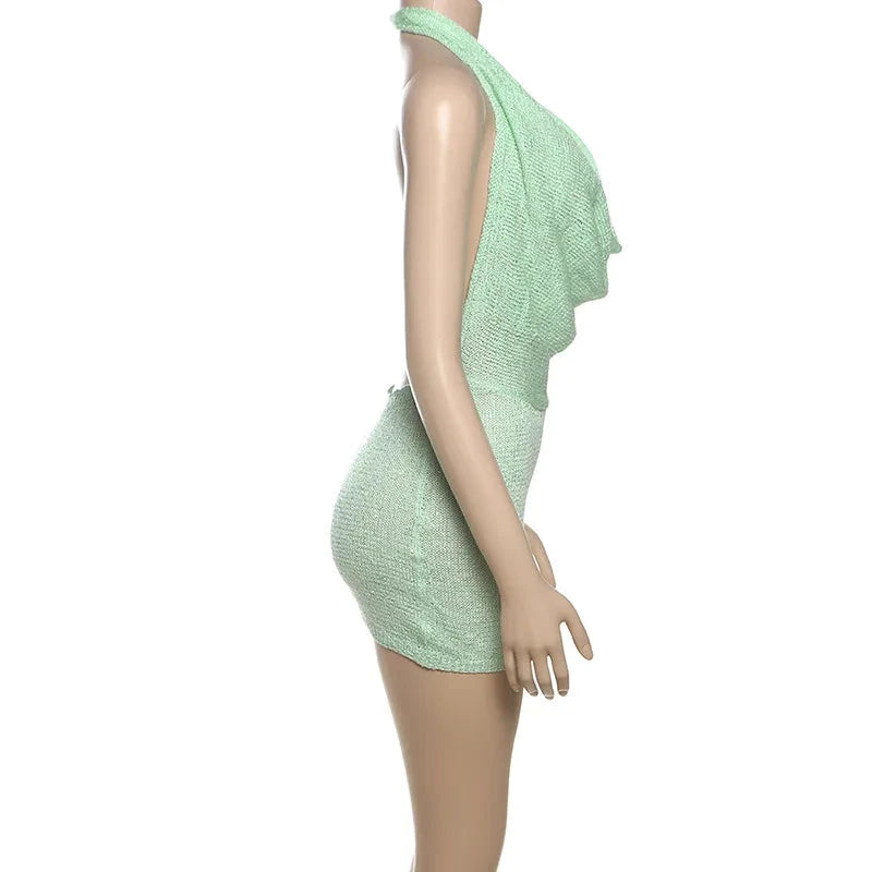 Women Sexy Sequins Knitted Mini Beach Dress Swinging Collar GlowCart