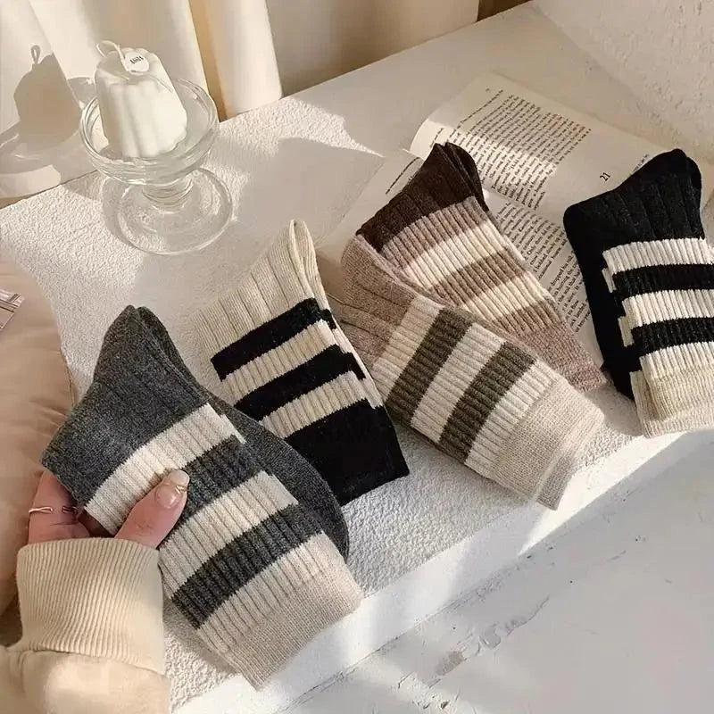 5 Pairs Striped Print Socks, Comfy & Soft Mid Tube Socks, GlowCart