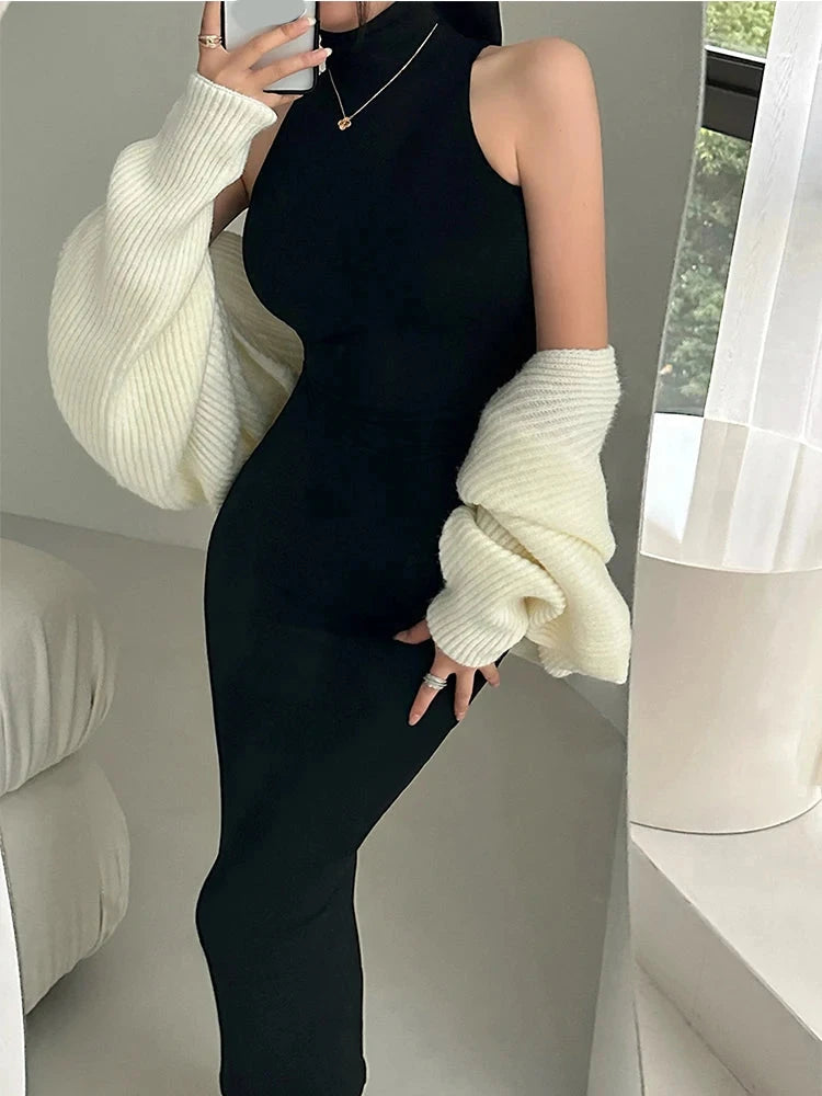 Red Skinny Sexy Turtleneck Midi Dress Women Evening Party GlowCart