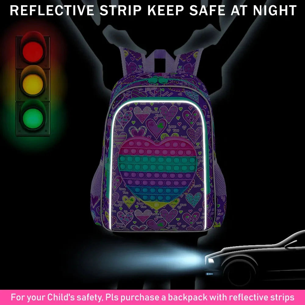 3PCS  Backpack for Girls, 16" Kids Backpacks with Lunch Box, Water Resistant Girl Bookbag for School Elementary GlowCart