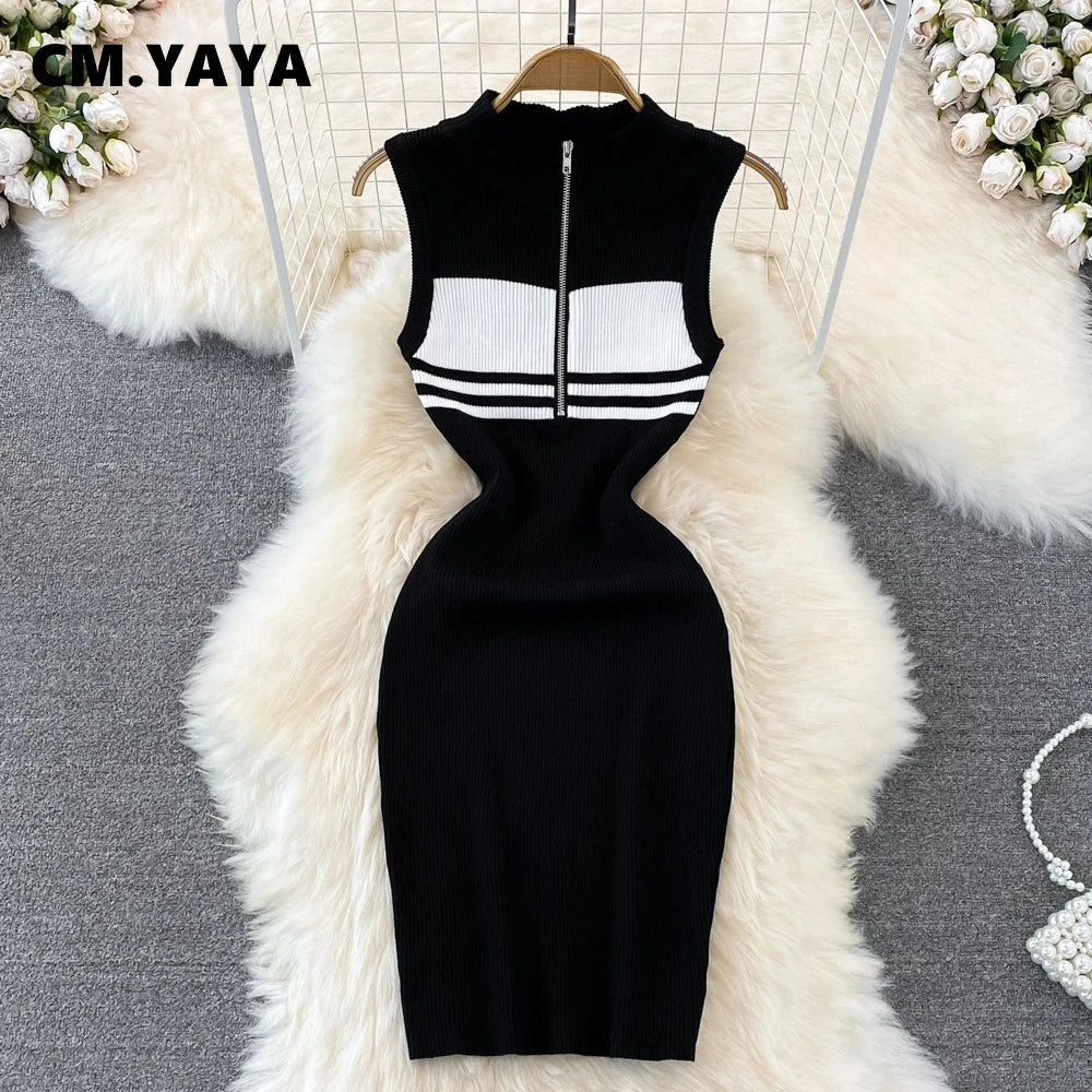 CM.YAYA Fashion Women striped knit Sleeveless Active Sporty GlowCart