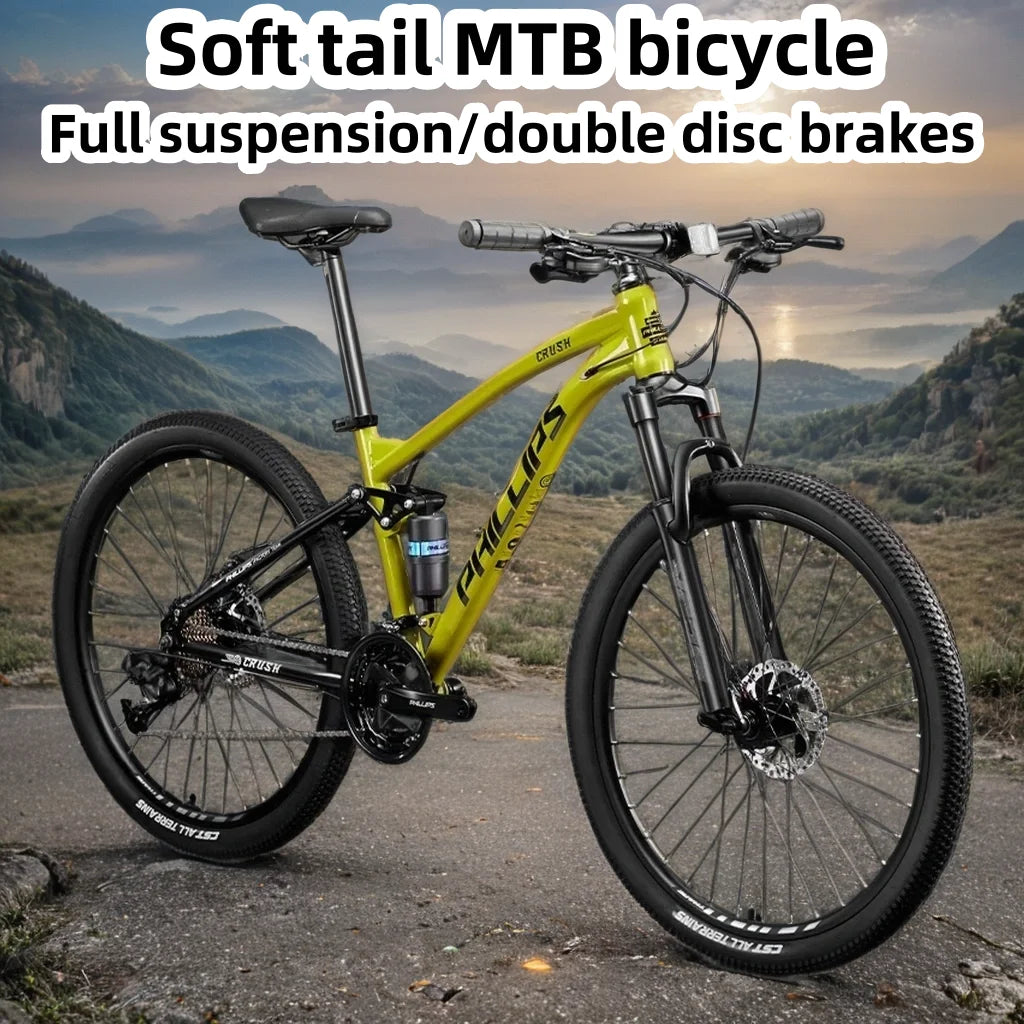 26/27.5-inch off-road soft tail mountain bike 24/27/30 speed downhill DH bicycle speed dual disc brake full suspension bicicleta GlowCart