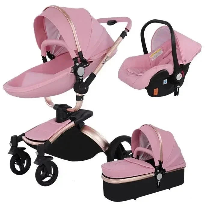 Baby stroller 3in1 with car seat removable basket High landscape eggshell PU leather baby stroller baby car luxury carriage GlowCart