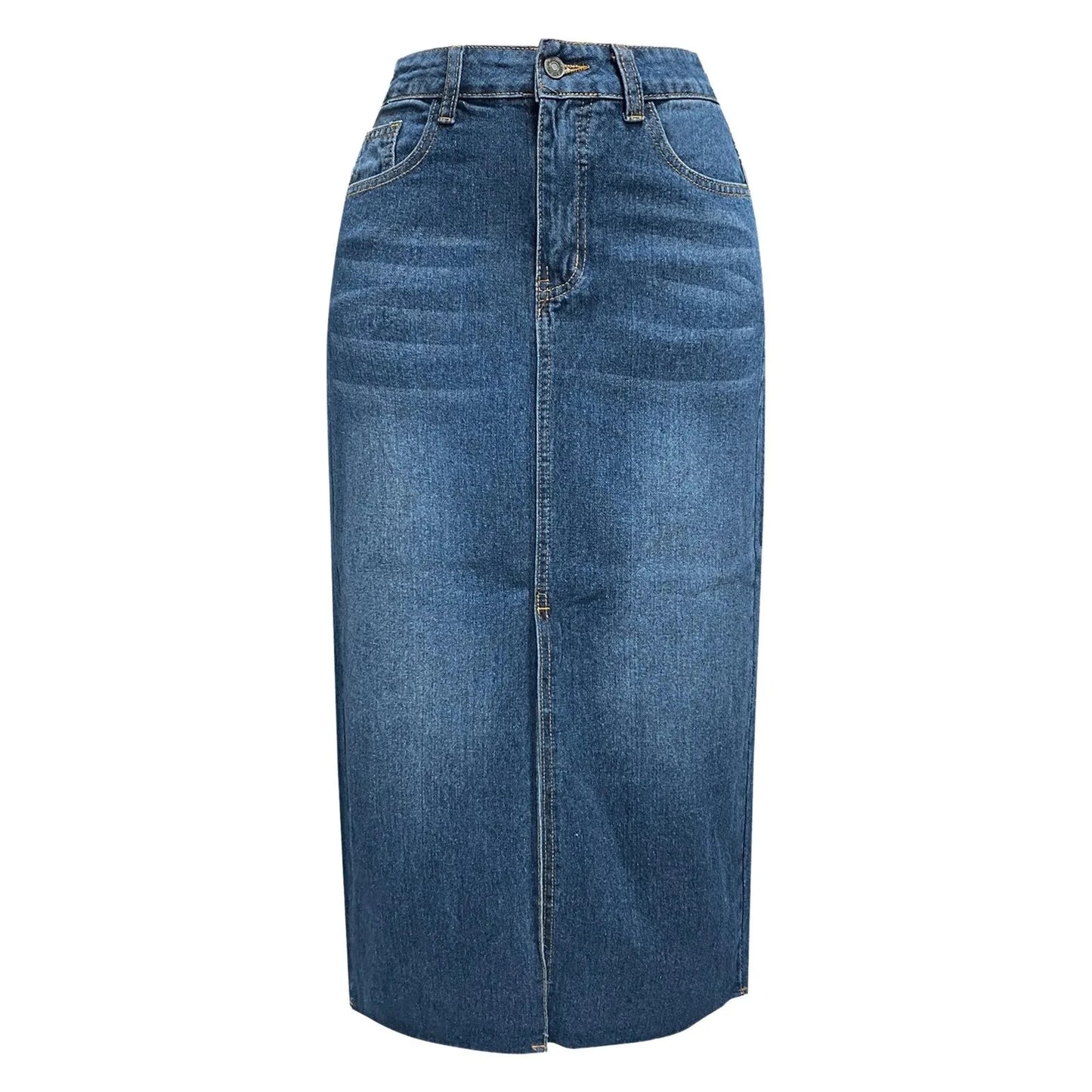 2024 Summer Midi Skirts Vintage Korean Style Skirts For Women Black Blue Jeans Skirt High Waisted Denim Skirt Front Slit GlowCart