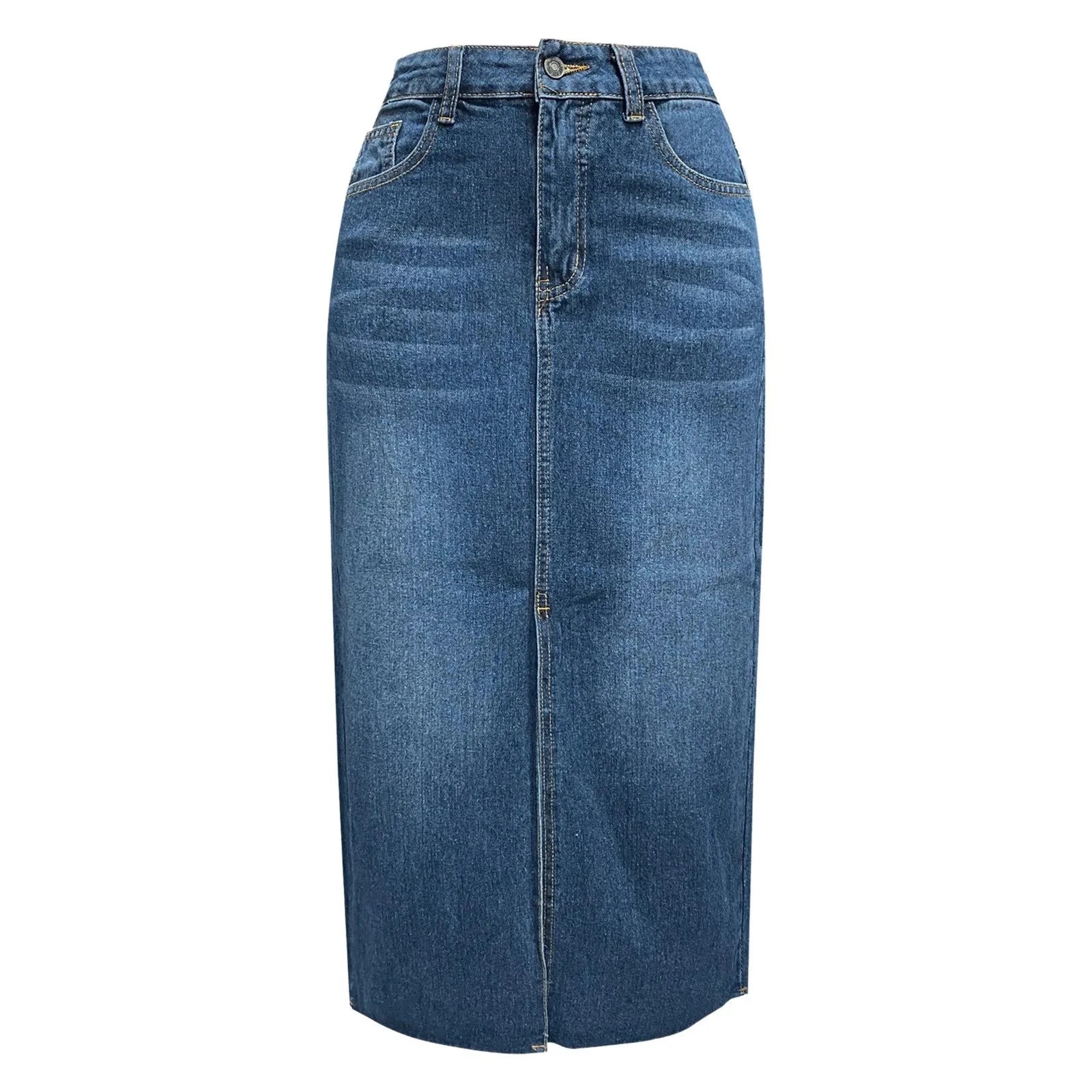 2024 Summer Midi Skirts Vintage Korean Style Skirts For Women Black Blue Jeans Skirt High Waisted Denim Skirt Front Slit GlowCart