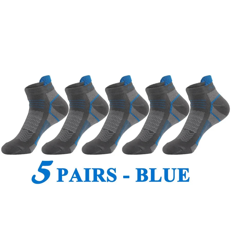 5 Pairs/Lot Running Socks Men Casual Outdoor Sports Cotton Black Grey Blue Athletic Stripes 14 Colors Travel Male Husband Gifts GlowCart