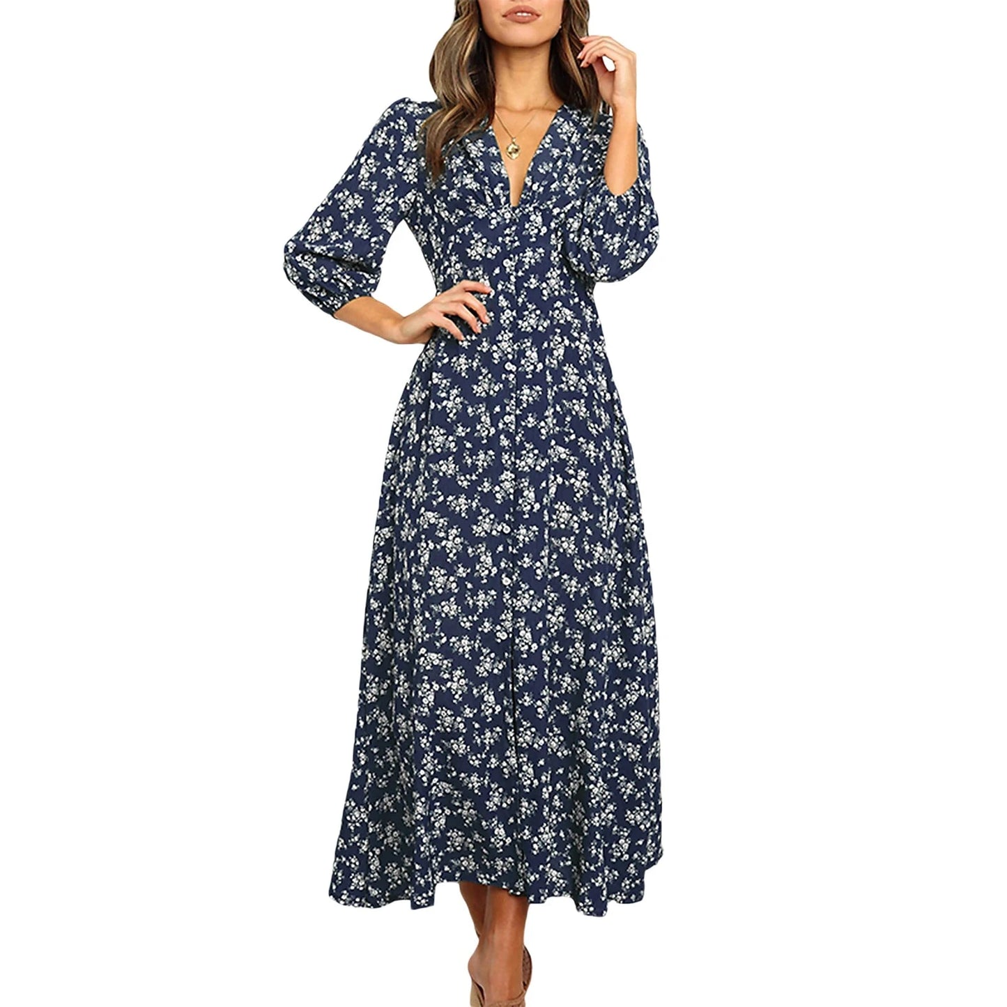 Women's Summer Bohemian Floral Print Long Maxi Dress Retro GlowCart